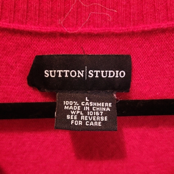 Sutton Studio Cashmete Vibrant Red V-Neck Sweater - Picture 2 of 7